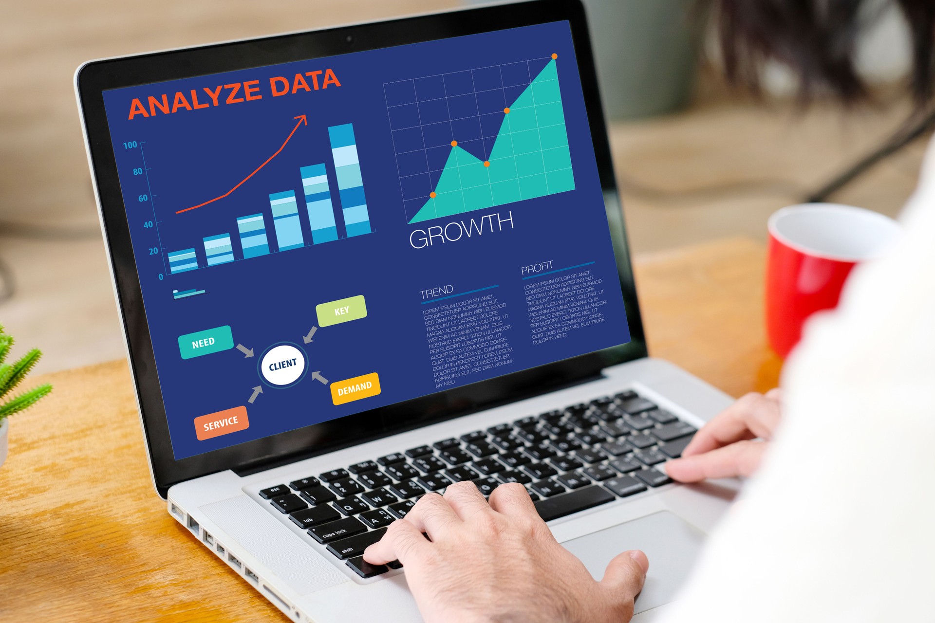 Man analyze data, business plan information and business growth chart to analysis for project strategy on laptop computer at home office