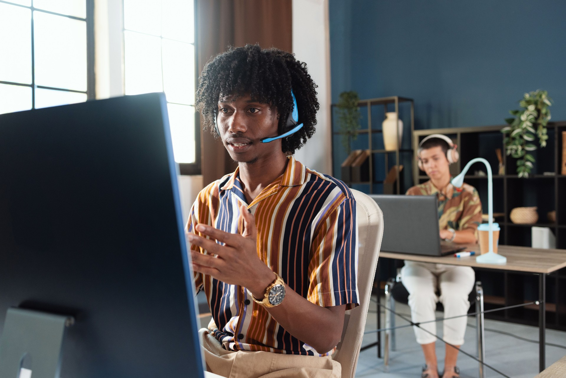 African American man working as a customer service representative